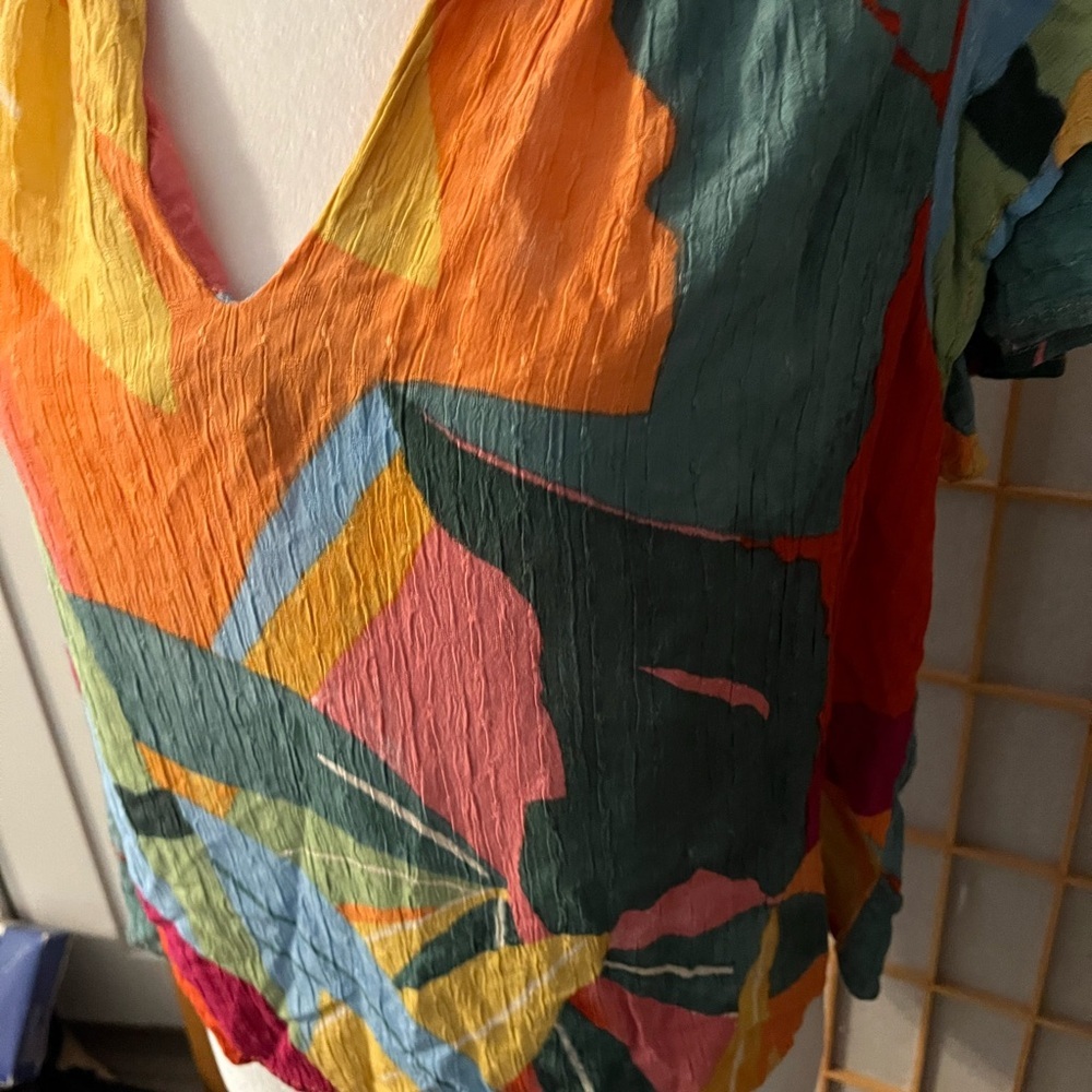 Vintage Christian Siriano Top Sz L Bold Tropical Coastal Palm Rayon Flowy Color - Picture 3 of 7